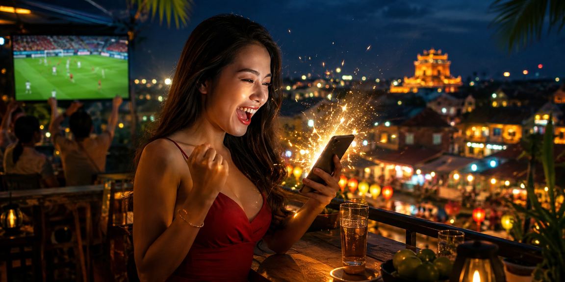 Người dùng Việt Nam xem FAQ cá cược bóng đá trực tuyến tại quán cà phê Huế